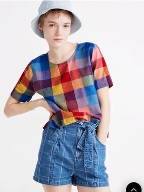 Madewell Rainbow Plaid Short-Sleeve Top